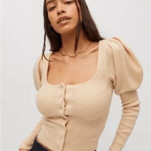 Urban Outfitters beige cardigan, Rhinestone buttons, size S